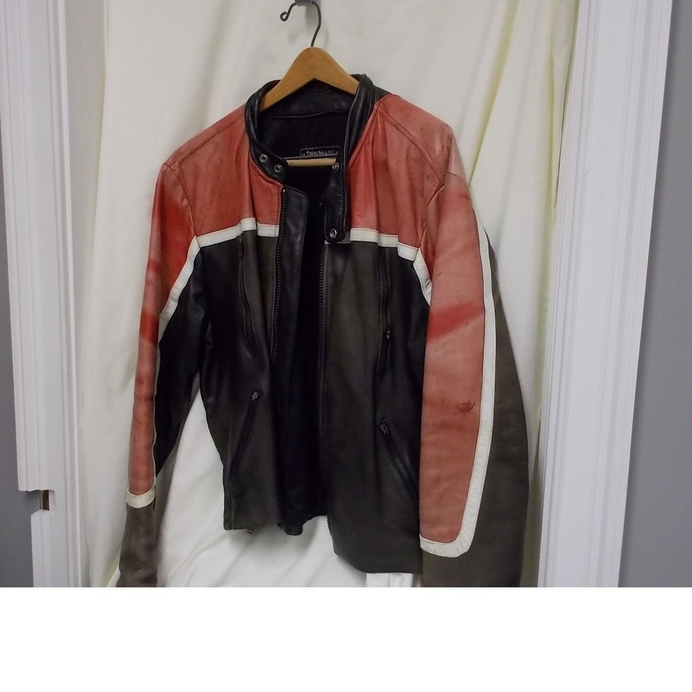 Vintage Leather Motorcycle Jacket Mens 50 Biker Tri-Color